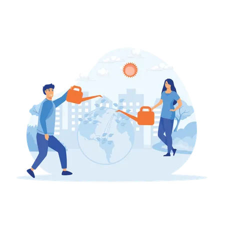 Volunteers work for saving Earth planet  Illustration