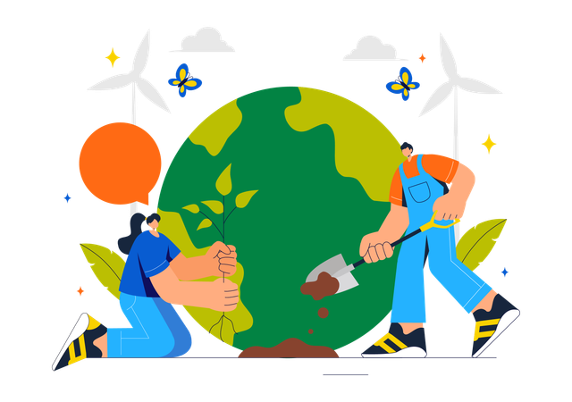 Volunteers working on World Nature Conservation Day  Illustration