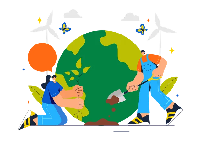 Volunteers working on World Nature Conservation Day  Illustration