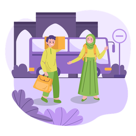 Regreso a casa en eid mubarak  Ilustración