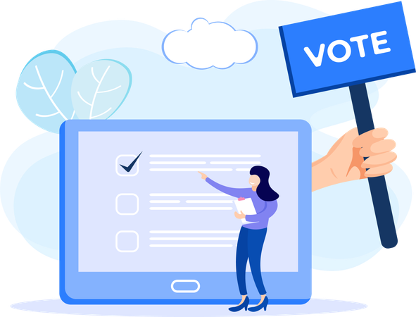 Une femme vote en ligne  Illustration