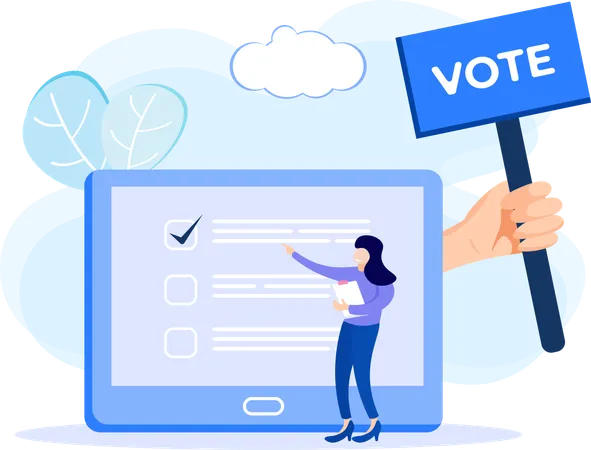 Une femme vote en ligne  Illustration