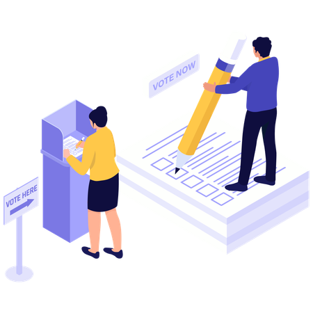 Voting at Booth and Checklist  Illustration
