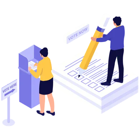 Voting at Booth and Checklist  Illustration