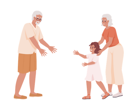 Vovó apresentando a neta ao vovô  Ilustração