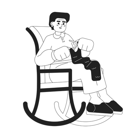 Vovó tricotando fio na cadeira de balanço  Ilustração