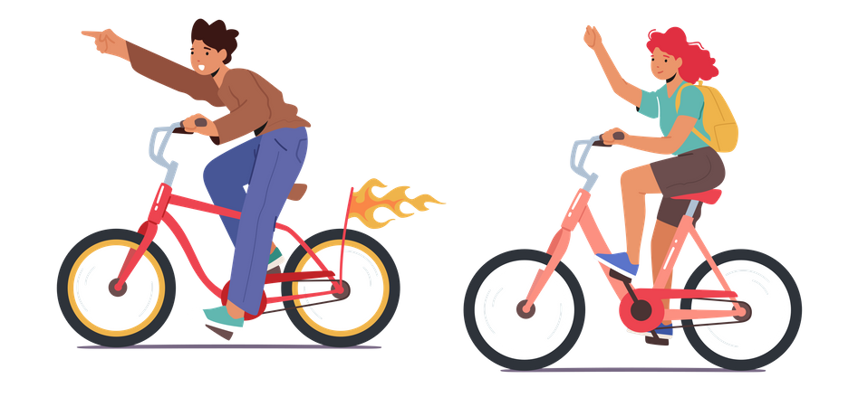 Voyage à vélo garçon et fille  Illustration