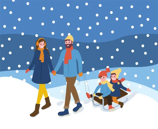 Famille appréciant le voyage d'hiver  Illustration