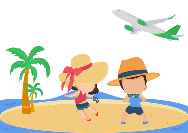 Couple voyage à la plage  Illustration