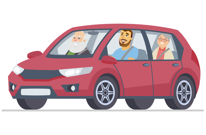 Famille en voyage en voiture  Illustration