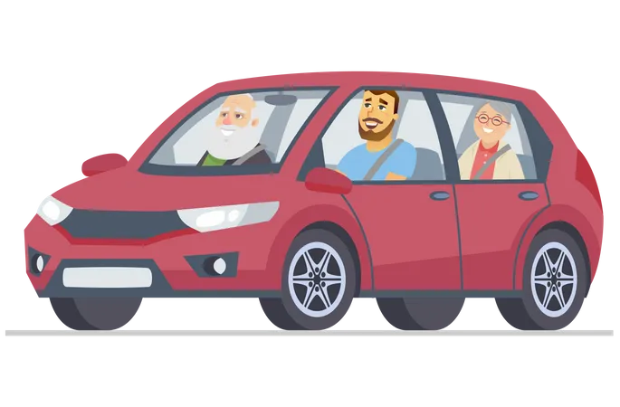 Famille en voyage en voiture  Illustration