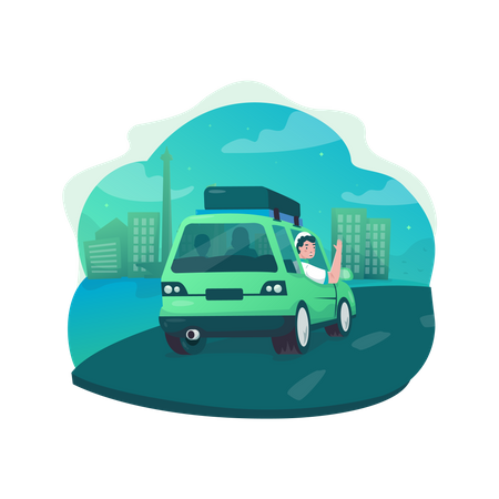 Voyager mudik en conduisant une voiture  Illustration