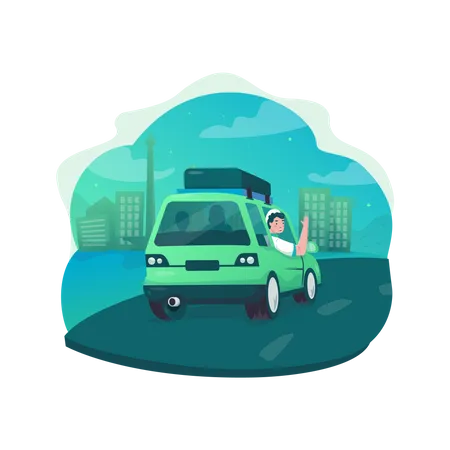 Voyager mudik en conduisant une voiture  Illustration