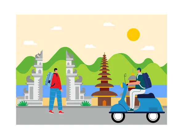 Touriste voyageant à Bali en Indonésie  Illustration