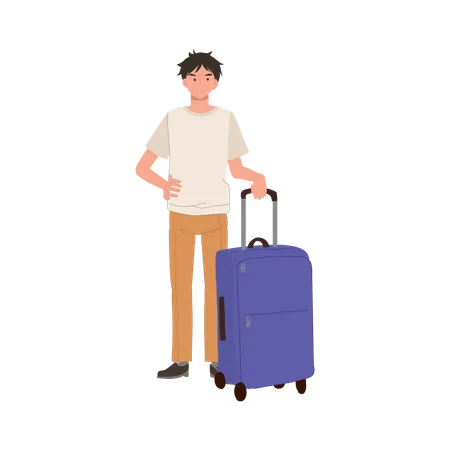 Homme de voyage avec bagage à main  Illustration