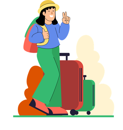 Voyageur avec deux bagages prêt pour le voyage  Illustration