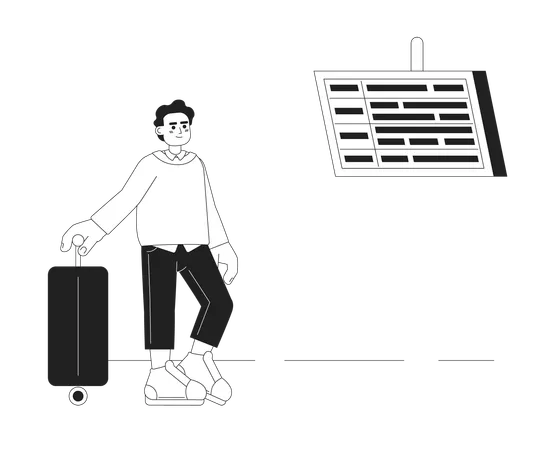 Voyageur avec valise debout à l'aéroport  Illustration