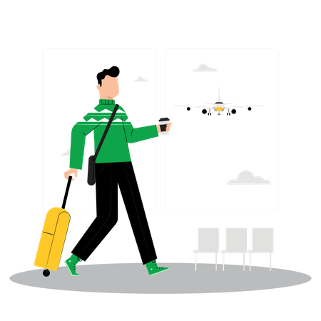 Voyageur masculin à l'aéroport  Illustration