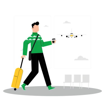 Voyageur masculin à l'aéroport  Illustration