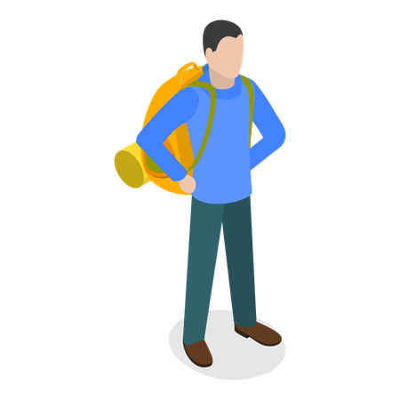 Voyageur masculin avec sac touristique  Illustration