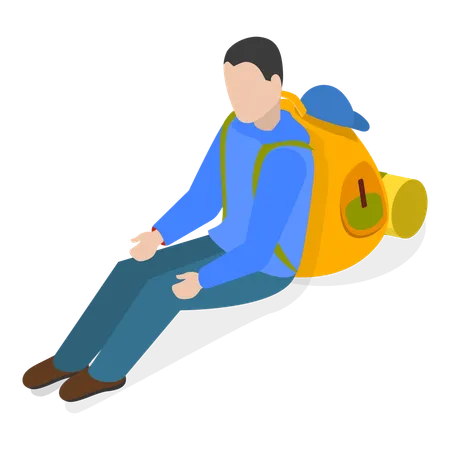 Voyageur masculin avec sac touristique  Illustration