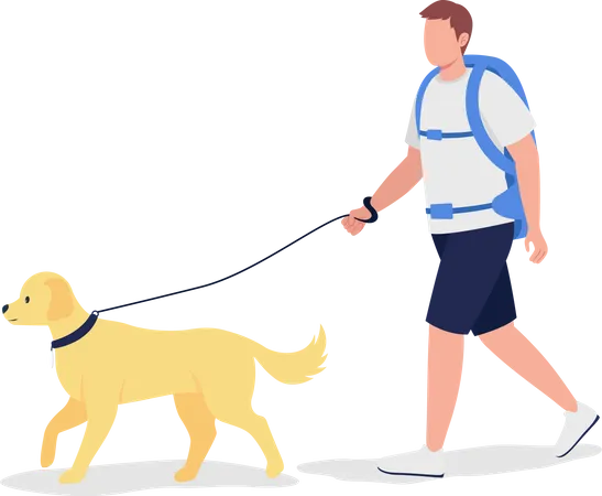 Voyageur masculin marchant avec un chien  Illustration
