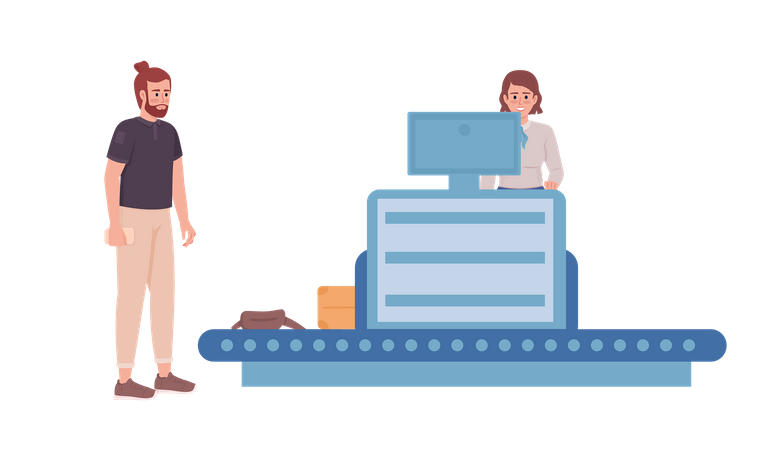 Voyageur passant par l'enregistrement des bagages à l'aéroport  Illustration