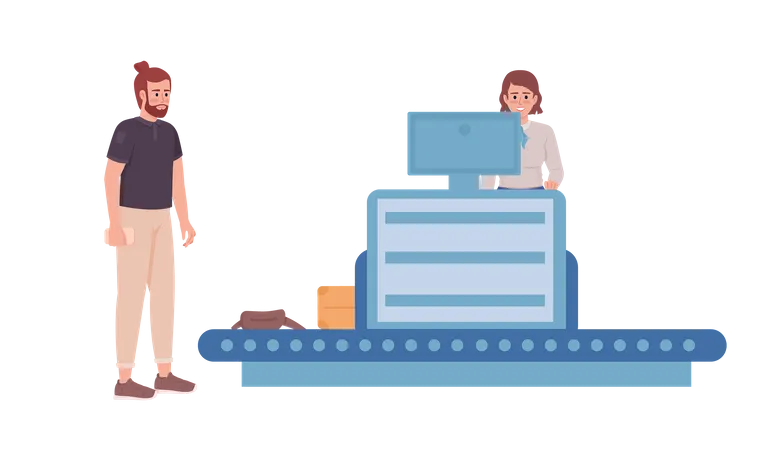 Voyageur passant par l'enregistrement des bagages à l'aéroport  Illustration