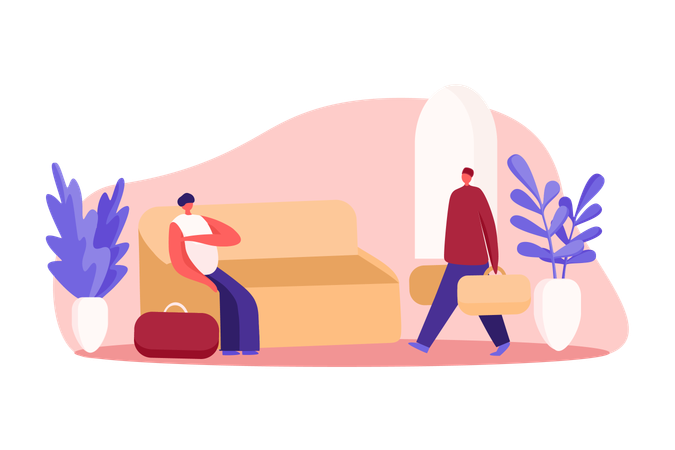 Voyageurs avec bagages en attente d'enregistrement  Illustration