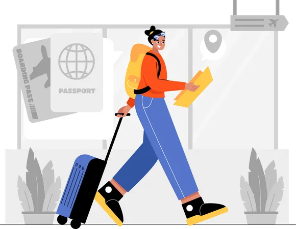 Une voyageuse à l'aéroport  Illustration