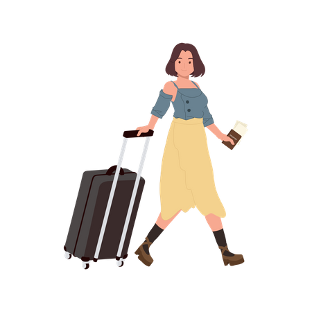 Femme voyageant avec bagages et passeport  Illustration