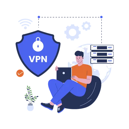 Vector De Ilustracion VPN Red Privada Virtual Conexion Segura A Internet Ilustracion De Diseno Plano Ilustración