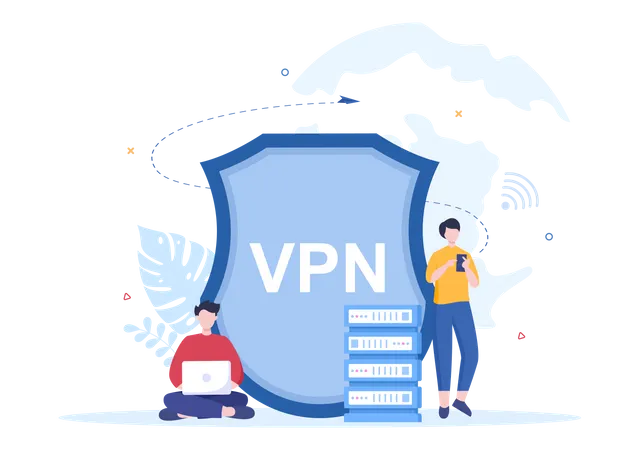 VPN Or Virtual Private Network Service Cartoon Vector Illustration To Protect Cyber Security And Secure His Personal Data In Smartphone Or Computer Illustration