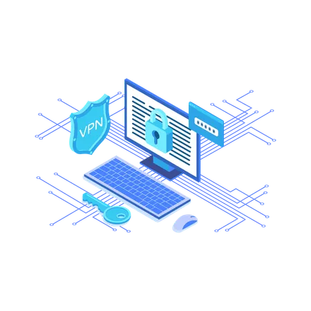 VPN Security Design Flat Illustration In This Design You Can See How Technology Connect To Each Other Each File Comes With A Project In Which You Can Easily Change Colors And More Illustration