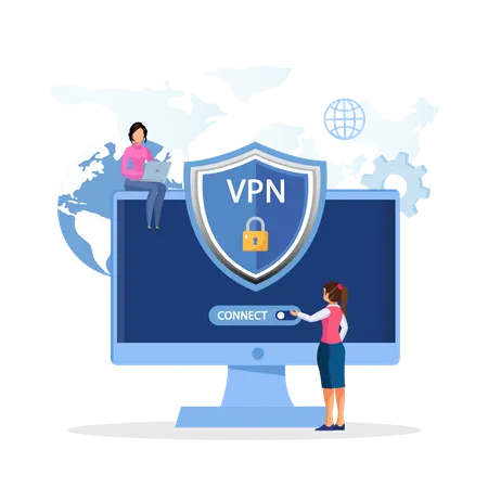 Sistema De Tecnologia Vpn Red Privada Virtual Sitio Web De Desbloqueo Del Navegador Conexion De Red Segura Y Proteccion De La Privacidad Ilustración