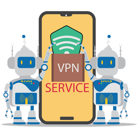 VPN service in mobile app used by AI  Illustration