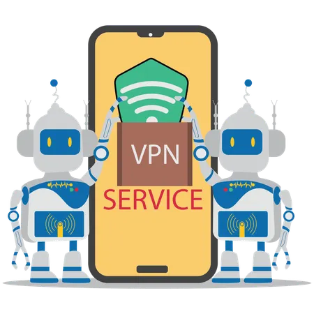 VPN service in mobile app used by AI  Illustration