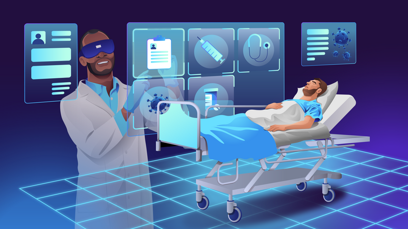 VR-Behandlung von Patienten mit Coronavirus-Infektion  Illustration
