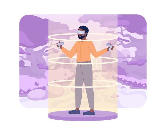VR game player in purple magic forest Illustration