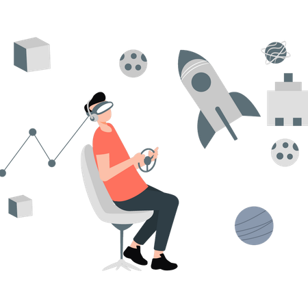 VR技術を体験する男性  イラスト