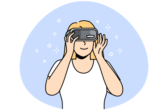 VRメガネをかけた笑顔の女性が新たな地平を探索  イラスト