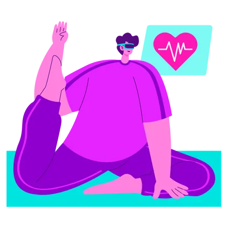 Postura de yoga en realidad virtual  Ilustración