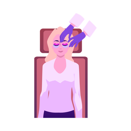 Vue de dessus d'une femme faisant des extensions de cils  Illustration