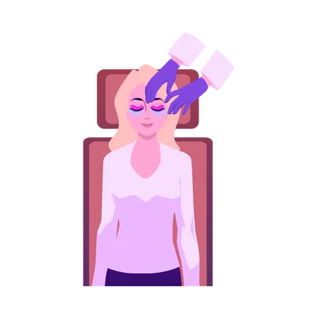 Vue de dessus d'une femme faisant des extensions de cils  Illustration