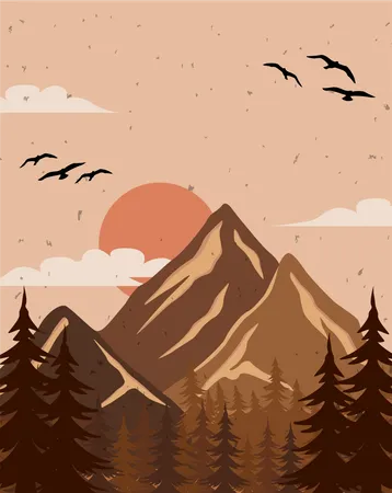 Ambiance naturelle avec vue sur la montagne  Illustration