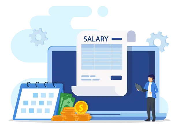Salary Vector Concept Online Income Calculate And Automatic Payment Calendar Pay Date Employee Wages Concept イラスト