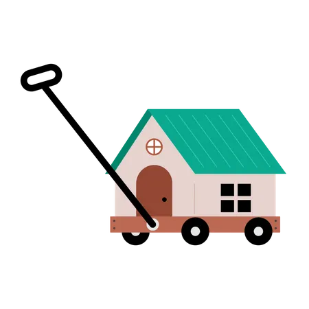 Wagon With House Vector Illustration In Flat Color Design Illustration