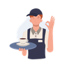illustration waiter carrying tray