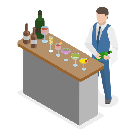 Waiter doing catering service  Illustration