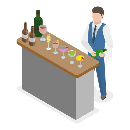 Waiter doing catering service  Illustration
